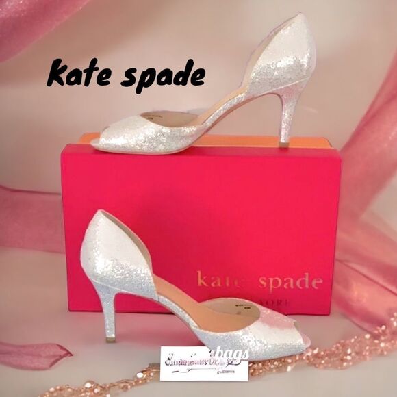 KATE SPADE NEW SISSY SILVER SPARKLING GLITTER PUMP HEEL SHOE SIZE 8.5M - Picture 1 of 6